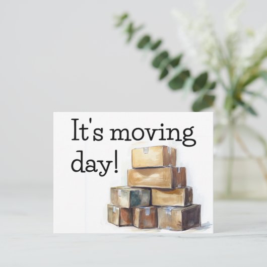 Moving Day Herzlichen Glückwunsch Postkarte (Stehend Vorderseite)