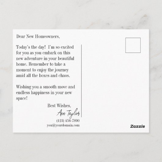 Moving Day Herzlichen Glückwunsch Postkarte (Rückseite)