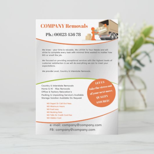 Moving/ Removals Service Flyer Template Einladung (Stehend Vorderseite)