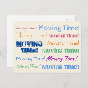 Moving Time farbenfrohe Typografie Postkarte