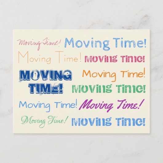 Moving Time farbenfrohe Typografie Postkarte (Vorderseite)