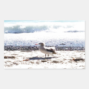 Möwe am Ozean am Strandbild Rechteckiger Aufkleber