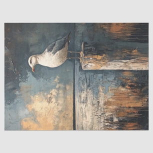 Möwe auf einem Pfosten Ölmalerei Art Decoupage Seidenpapier