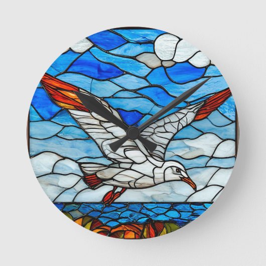Möwe Buntglas Runde Wanduhr (Vorderseite)