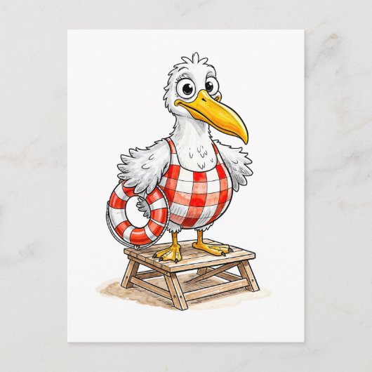 Möwe Comic Rettungsschwimmer Vogel Postkarte (Vorderseite)