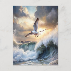 Möwe Fliegende Wellen Sturm Wolken Ozean Küste Postkarte