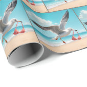 Möwe fliegt mit Bikini-Oberteil Geschenkpapier (Rolleneckpunkt)