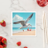 Möwe fliegt mit Bikini-Oberteil Serviette (Beispiel)