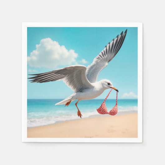 Möwe fliegt mit Bikini-Oberteil Serviette (Vorderseite)