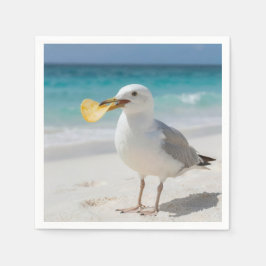 Möwe mit einer Kartoffelchip Serviette