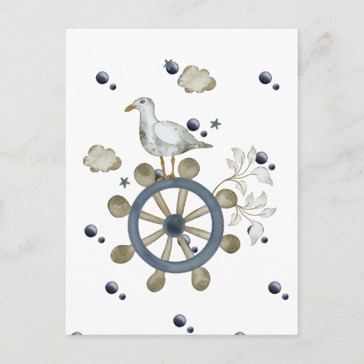 Möwe nimmt eine Mitfahrt Postkarte (Vorderseite)