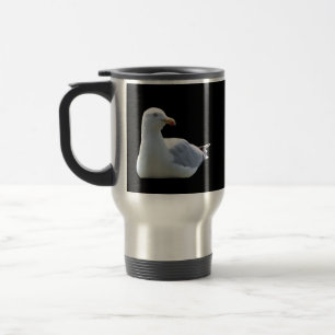 Möwe ruht sich aus, ruhige blaue Ozeanstimmung Kun Reisebecher