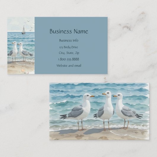 Möwen am Beach Ocean Water Art Grafik Visitenkarte (Vorne/Hinten)
