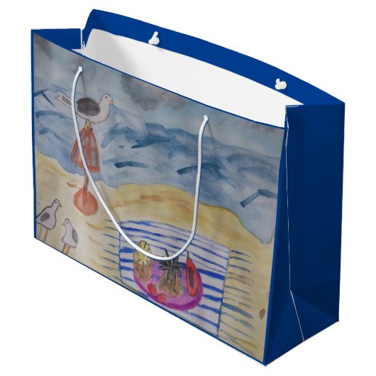 Möwen am Strand Große Geschenktüte (Rückseite Schrägansicht)