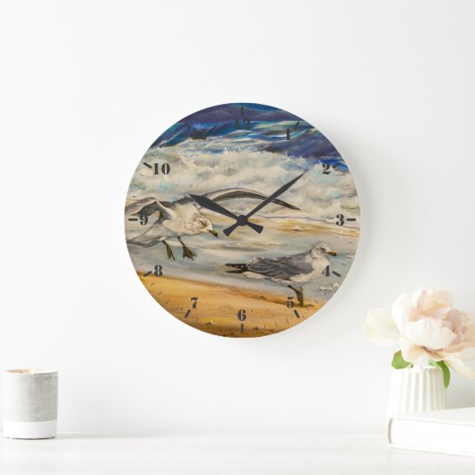 Möwen am Strand Große Wanduhr (Zuhause)