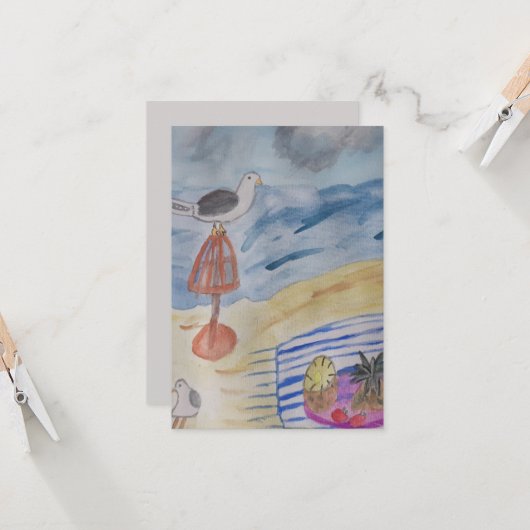 Möwen auf der Beach Flat Grußkarte Karte (Vorderseite/Rückseite Beispiel)