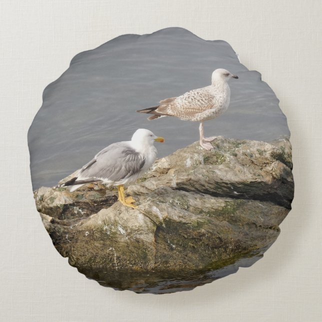 Möwen auf Rock Round Pillow Rundes Kissen (Rückseite)