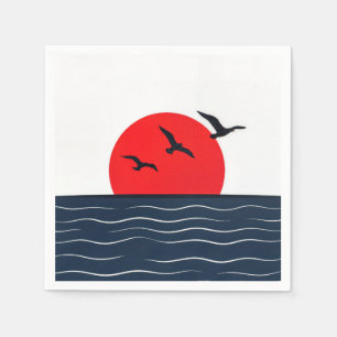 Möwen auf roter Sonne mit Ozean Serviette