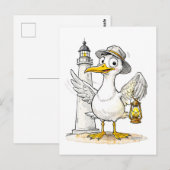 Möwen-Comic-Leuchtturm-Laterne Postkarte (Vorne/Hinten)