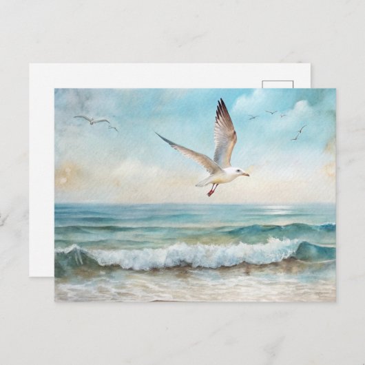 Möwen, die am Strand fliegen Postkarte (Vorne/Hinten)