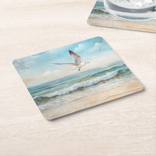 Möwen, die am Strand fliegen Rechteckiger Pappuntersetzer (angewinkelt)