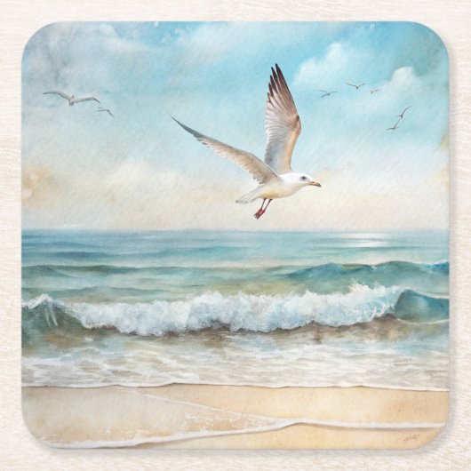 Möwen, die am Strand fliegen Rechteckiger Pappuntersetzer (Vorderseite)