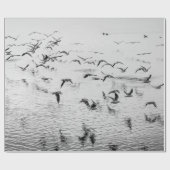 Möwen in Bewegung, Schwarz-Weiß-Kunstbild Geschenkpapier (Flach)