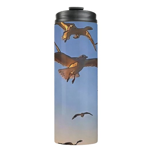 Möwen in der Schwarzen Kontur Thermosbecher (Vorderseite)
