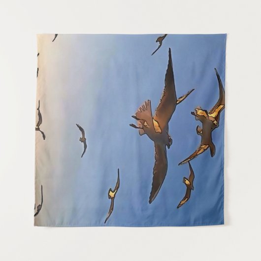 Möwen in der Schwarzen Kontur Wandteppich (Vorderseite (Horizontal))