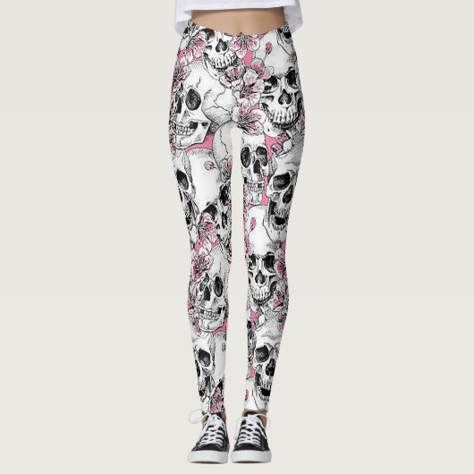Möwen mit rosa Blume Leggings (Vorderseite)