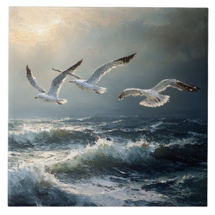 Möwen Stürmischer Ozean Fine Art Fliese