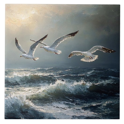 Möwen Stürmischer Ozean Fine Art Fliese (Vorderseite)