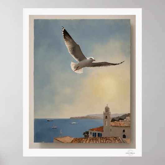 Möwen über Dächern Kunstprint, Küstenhimmel Poster (Vorne)