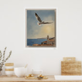 Möwen über Dächern Kunstprint, Küstenhimmel Poster (Küche)