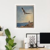 Möwen über Dächern Kunstprint, Küstenhimmel Poster (Heimbüro)