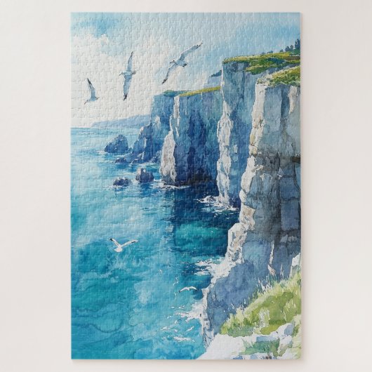 Möwen über Klippen am Meer Puzzle (Vertikal)