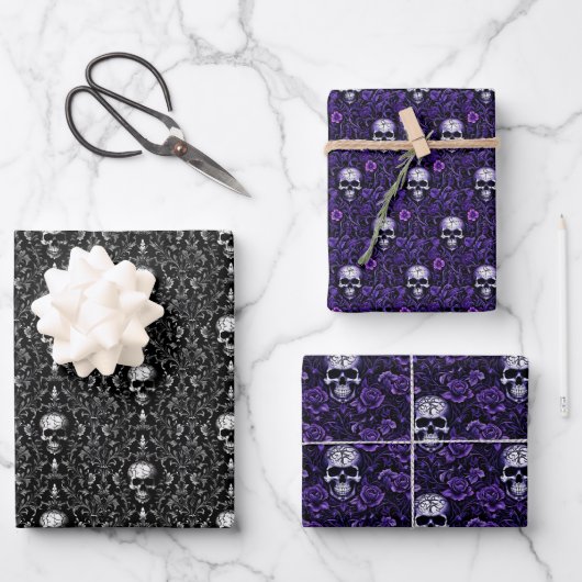 Möwen und Blume Goth Geschenkpapier Set (Vorderseite)