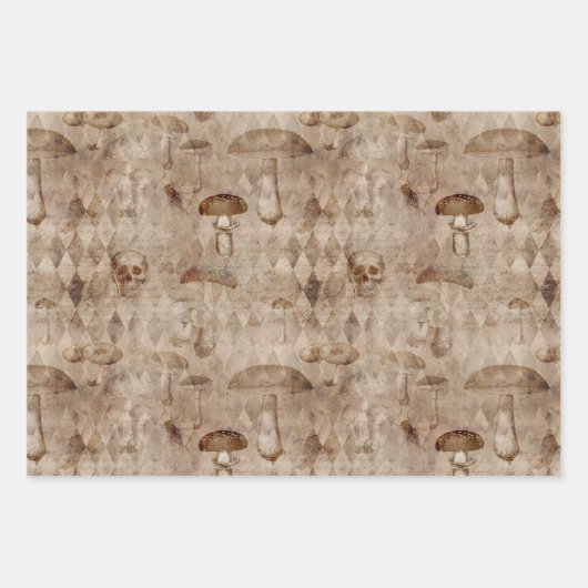 Möwen und Pilze auf Braun Geschenkpapier Set (Vorderseite)