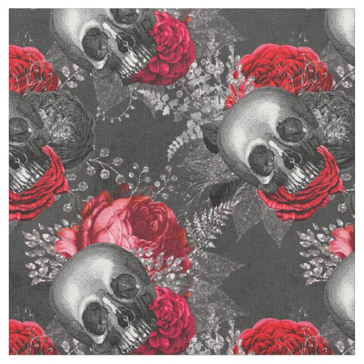 Möwen und rote Blume auf Grau Stoff (Nahaufnahme)