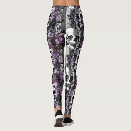 Möwen und violette Blumen Leggings (Rückseite)
