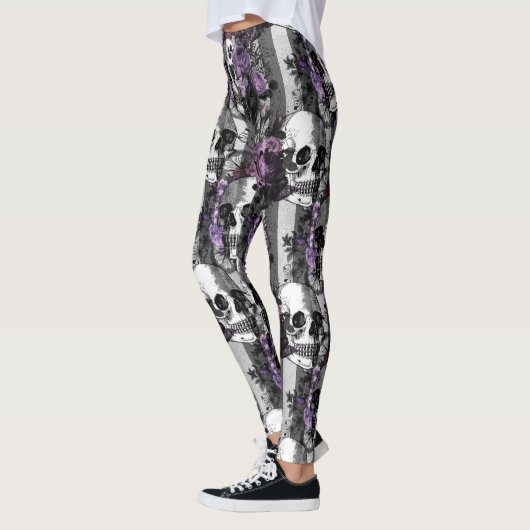 Möwen und violette Blumen Leggings (Links)
