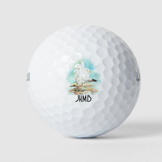 Möwen Vogel Strand Tier Monogramm Kunst Golfball (Vorderseite)