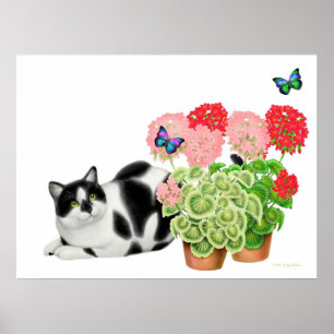 Moxie-Katze und der Schmetterlings-Druck Poster