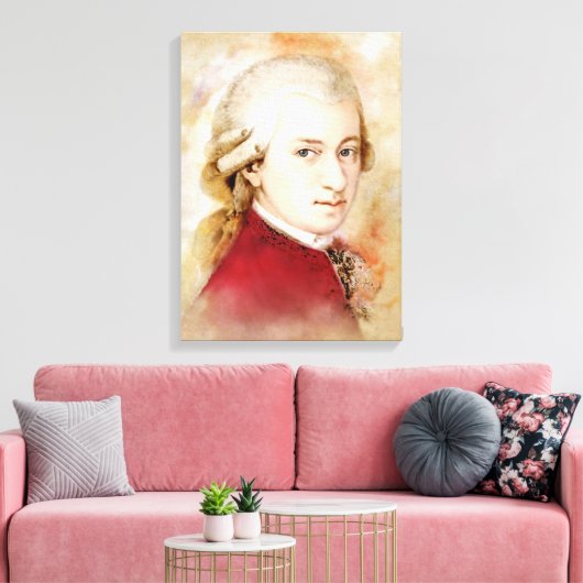 Mozart auf Leinwand - Wasserfarbstil (Insitu (Wohnzimmer))