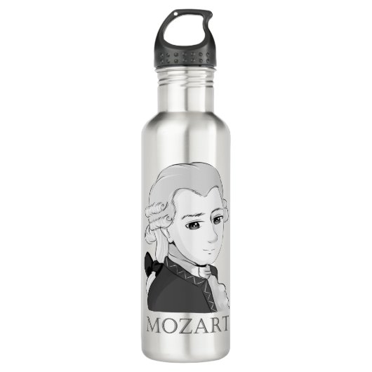 Mozart im Chibi Style Edelstahlflasche (Vorderseite)