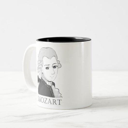 Mozart im Chibi Style Zweifarbige Tasse (Vorderseite Links)
