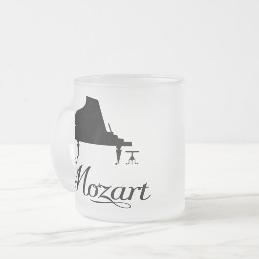 Mozart-Klavier-Geschenk-mattierter Trinkbehälter Mattglastasse (Vorderseite Links)