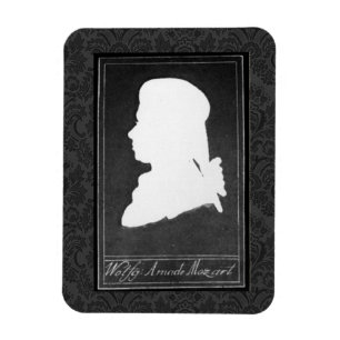 Mozart Profile Paper Cutout White on Black Magnet
