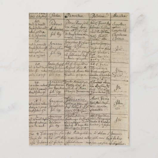 Mozart's entry in the baptismal register, 1756 postkarte (Vorderseite)