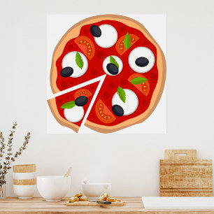 Mozzarella-Pizza mit Tomate und Basilikum Poster